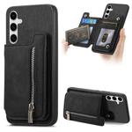 For Samsung Galaxy S24+ 5G Retro MagSafe Zipper Wallet Card Bag Back Phone Case(Black)