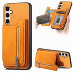 For Samsung Galaxy S24 5G Retro MagSafe Zipper Wallet Card Bag Back Phone Case(Yellow)