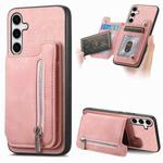 For Samsung Galaxy S24 5G Retro MagSafe Zipper Wallet Card Bag Back Phone Case(Pink)