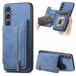 For Samsung Galaxy S23 FE 5G Retro MagSafe Zipper Wallet Card Bag Back Phone Case(Blue)