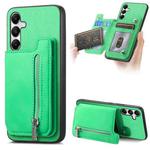 For Samsung Galaxy M14 5G Retro MagSafe Zipper Wallet Card Bag Back Phone Case(Green)
