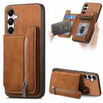 For Samsung Galaxy M14 5G Retro MagSafe Zipper Wallet Card Bag Back Phone Case(Brown)