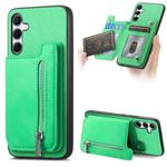 For Samsung Galaxy A34 5G Retro MagSafe Zipper Wallet Card Bag Back Phone Case(Green)
