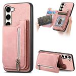 For Samsung Galaxy S23 5G Retro MagSafe Zipper Wallet Card Bag Back Phone Case(Pink)