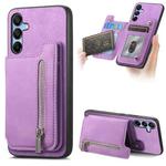 For Samsung Galaxy S25 5G Retro MagSafe Zipper Wallet Card Bag Back Phone Case(Purple)