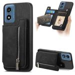 For Motorola Moto G 5G 2024 Retro MagSafe Zipper Wallet Card Bag Back Phone Case(Black)