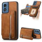 For Motorola Moto G Play 2024 4G Retro MagSafe Zipper Wallet Card Bag Back Phone Case(Brown)