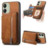 For Redmi 13C / Poco C65 / M6 Retro MagSafe Zipper Wallet Card Bag Back Phone Case(Brown)