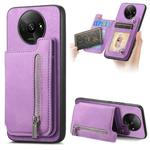 For Redmi A3 Retro MagSafe Zipper Wallet Card Bag Back Phone Case(Purple)