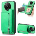 For Redmi A3 Retro MagSafe Zipper Wallet Card Bag Back Phone Case(Green)