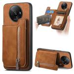 For Redmi A3 Retro MagSafe Zipper Wallet Card Bag Back Phone Case(Brown)