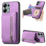 For Redmi Note 13 4G Retro MagSafe Zipper Wallet Card Bag Back Phone Case(Purple)