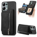 For Redmi Note 13 4G Retro MagSafe Zipper Wallet Card Bag Back Phone Case(Black)