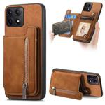 For Redmi K70E / Poco X6 Pro 5G Retro MagSafe Zipper Wallet Card Bag Back Phone Case(Brown)