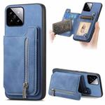 For Xiaomi 14 Retro MagSafe Zipper Wallet Card Bag Back Phone Case(Blue)