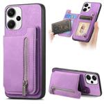 For Redmi Note 13 Pro+ Retro MagSafe Zipper Wallet Card Bag Back Phone Case(Purple)