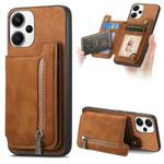 For Redmi Note 13 Pro+ Retro MagSafe Zipper Wallet Card Bag Back Phone Case(Brown)