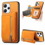 For Redmi 12 / Note 12R / Poco M6 Pro 5G Retro MagSafe Zipper Wallet Card Bag Back Phone Case(Yellow)