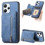 For Redmi 12 / Note 12R / Poco M6 Pro 5G Retro MagSafe Zipper Wallet Card Bag Back Phone Case(Blue)