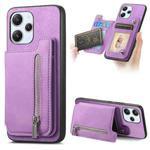 For Redmi 12 / Note 12R / Poco M6 Pro 5G Retro MagSafe Zipper Wallet Card Bag Back Phone Case(Purple)