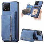 For Xiaomi 13T / 13T Pro Retro MagSafe Zipper Wallet Card Bag Back Phone Case(Blue)