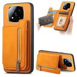 For Redmi Note 14 Pro+ 5G Retro MagSafe Zipper Wallet Card Bag Back Phone Case(Yellow)
