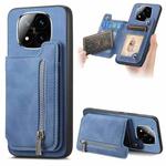 For Redmi Note 14 Pro+ 5G Retro MagSafe Zipper Wallet Card Bag Back Phone Case(Blue)