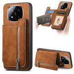 For Redmi Note 14 Pro+ 5G Retro MagSafe Zipper Wallet Card Bag Back Phone Case(Brown)
