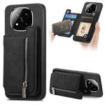 For Redmi Note 14 Pro+ 5G Retro MagSafe Zipper Wallet Card Bag Back Phone Case(Black)