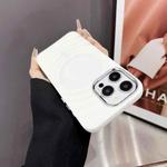 For iPhone 16 Pro Max Wave MagSafe Silver Lens Frame TPU Phone Case(White)