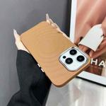 For iPhone 16 Wave MagSafe Silver Lens Frame TPU Phone Case(Brown)