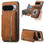 For Google Pixel 9 Pro XL Retro MagSafe Zipper Wallet Card Bag Back Phone Case(Brown)