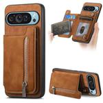 For Google Pixel 8 Pro Retro MagSafe Zipper Wallet Card Bag Back Phone Case(Brown)