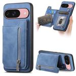 For Google Pixel 9 / 9 Pro Retro MagSafe Zipper Wallet Card Bag Back Phone Case(Blue)