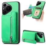 For Huawei Pura 70 Pro+ Retro MagSafe Zipper Wallet Card Bag Back Phone Case(Green)