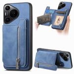 For Huawei Pura 70 Pro Retro MagSafe Zipper Wallet Card Bag Back Phone Case(Blue)