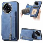 For Realme 11 4G Global Retro MagSafe Zipper Wallet Card Bag Back Phone Case(Blue)