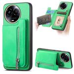 For Realme 11 4G Global Retro MagSafe Zipper Wallet Card Bag Back Phone Case(Green)