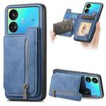 For Realme GT Neo5 SE 5G Retro MagSafe Zipper Wallet Card Bag Back Phone Case(Blue)