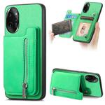 For Honor 100 Pro Retro MagSafe Zipper Wallet Card Bag Back Phone Case(Green)