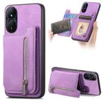 For Honor Play 50 Plus 5G Retro MagSafe Zipper Wallet Card Bag Back Phone Case(Purple)