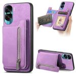 For Honor X50i Retro MagSafe Zipper Wallet Card Bag Back Phone Case(Purple)