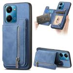 For Honor Play 7T / X7a Retro MagSafe Zipper Wallet Card Bag Back Phone Case(Blue)