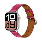 For Apple Watch 46mm / 49mm / 45mm / 44mm Classic Connector Buckle Slim Cow Real Leather Watch Band(Rose Red)