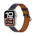 For Apple Watch 46mm / 49mm / 45mm / 44mm Classic Connector Buckle Slim Cow Real Leather Watch Band(Dark Blue)