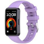 For Huawei Band 9 / 8 Silver Steel Buckle Soft Silicone Watch Band(Purple)