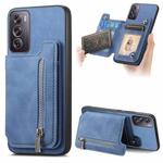For OPPO Reno12 Pro Global Retro MagSafe Zipper Wallet Card Bag Back Phone Case(Blue)