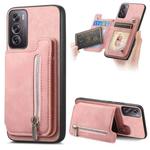 For OPPO Reno12 Pro Global Retro MagSafe Zipper Wallet Card Bag Back Phone Case(Pink)