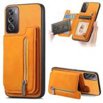 For OPPO Reno12 Global Retro MagSafe Zipper Wallet Card Bag Back Phone Case(Yellow)