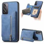For OPPO Reno12 Global Retro MagSafe Zipper Wallet Card Bag Back Phone Case(Blue)